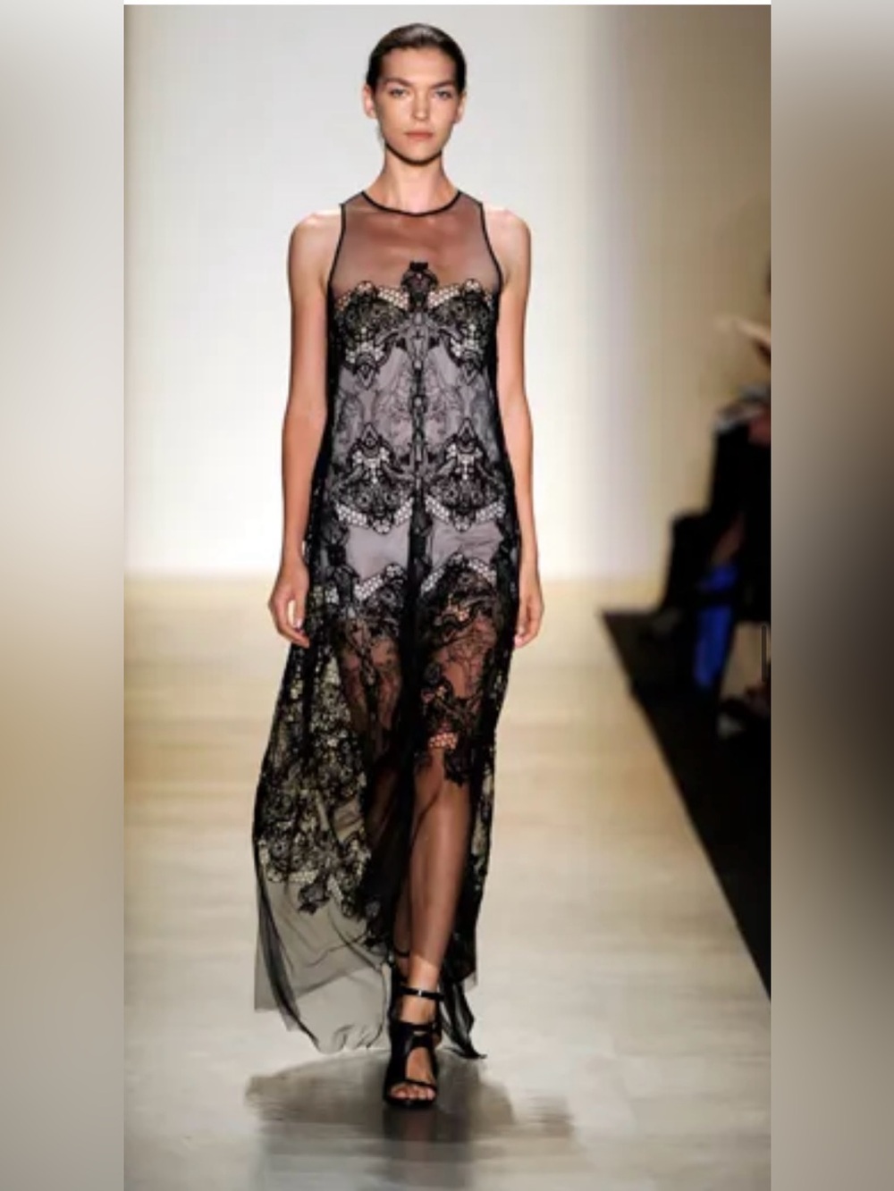 BCBGMaxAzria Runway Black and Nude Lace Maxi Dress